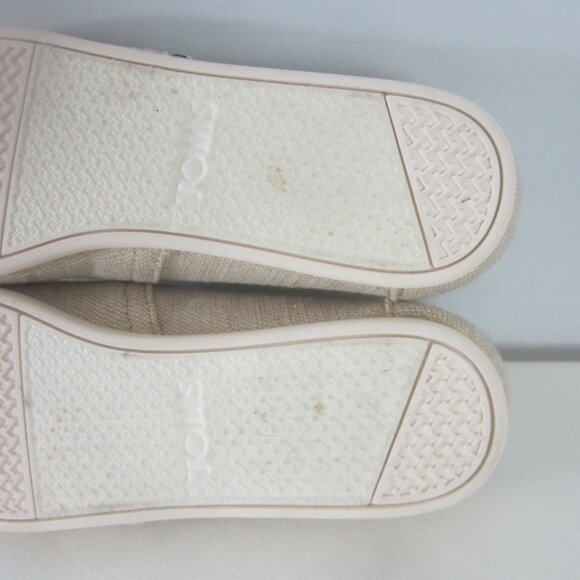 Toms Womens 8 Beige Slip On Rubber Soled Shoes Metallic Linen Flats Light Weight - Picture 12 of 12